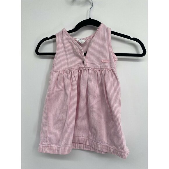 OSHKOSH B’GOSH SLEEVELESS OVERALL DRESS - GIRL SIZE 2T - PINK STRIPED - VINTAGE - Picture 1 of 4